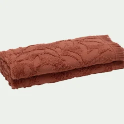 Lot de 2 serviettes invités en coton motif floral 30x50cm - rouge terracotta
