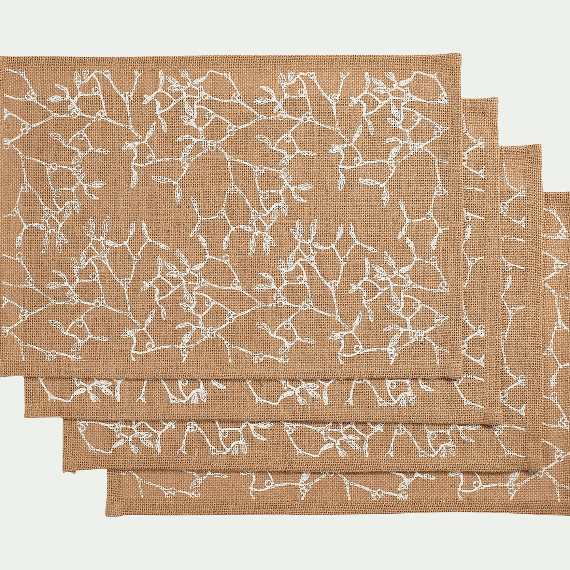 Lot de 4 sets de table motif gui en jute 30x45cm - naturel