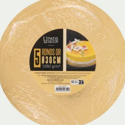 Lot de 5 supports à gâteau ronds en carton D30cm - doré