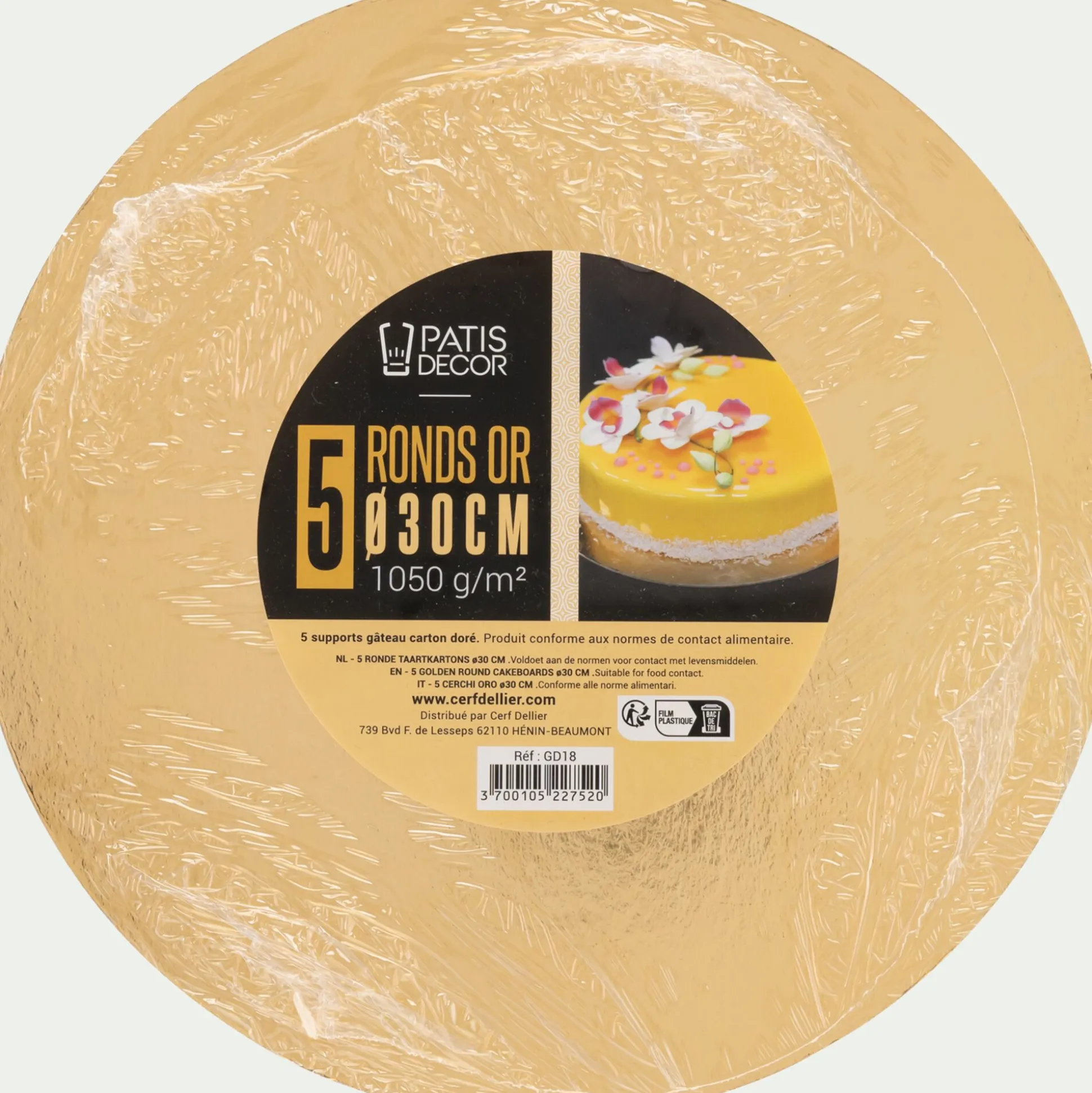 Lot de 5 supports à gâteau ronds en carton D30cm - doré