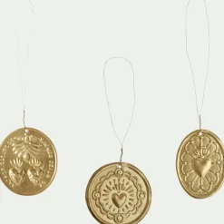 Lot de 12 suspensions de Noël en laiton D5,5cm - doré