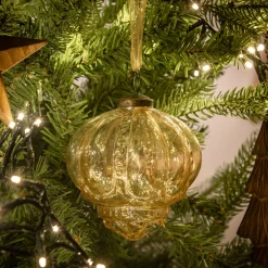 Lot de 6 suspensions de Noël goutte en verre H10cm - jaune
