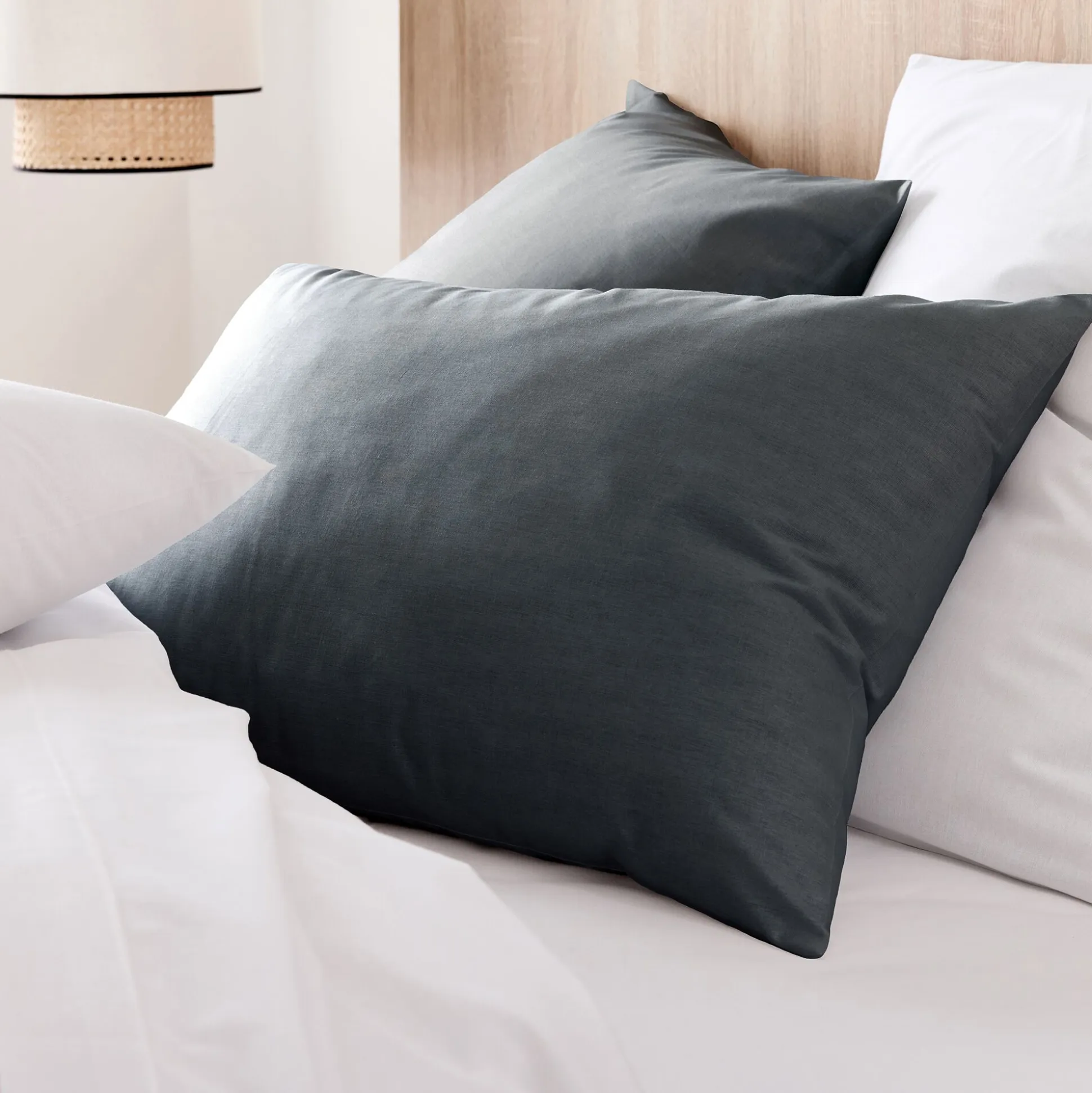 Lot de 2 taies d'oreiller en coton - gris calabrun 50x70cm