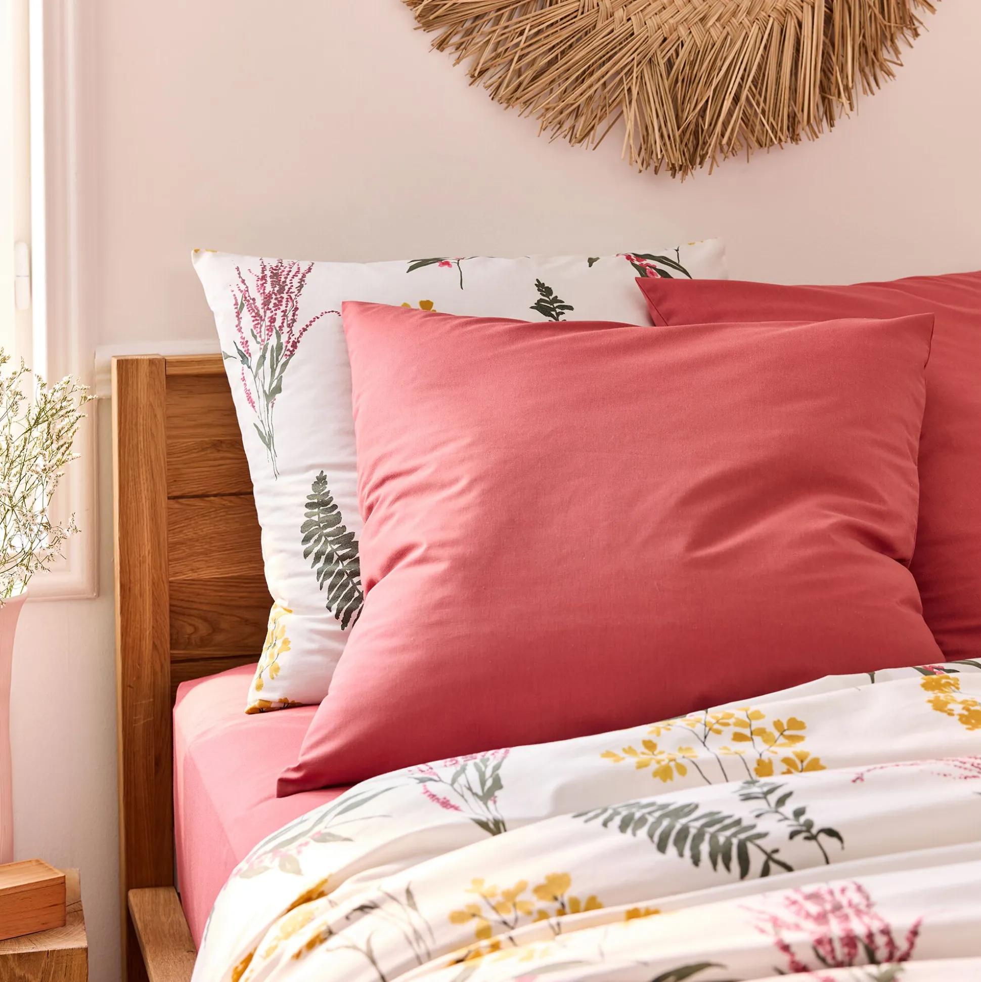 Lot de 2 taies d'oreiller en coton 65x65cm - rose framboise