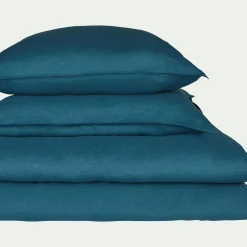 Lot de 2 taies d'oreiller en lin lavé 65x65cm - bleu figuerolles