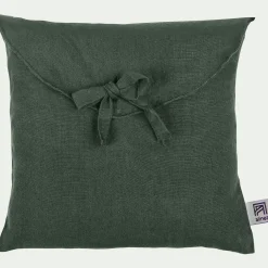 Lot de 2 taies d'oreiller en lin lavé - vert cèdre 50x70cm