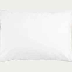 Lot de 2 taies d'oreiller en percale de coton 50x70cml avec liseré tressé beige alpilles - blanc