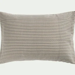 Lot de 2 taies d'oreiller à rayures en flanelle de coton 50x70cm - gris