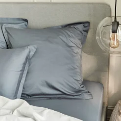 Lot de 2 taies d'oreillers en satin lavé de 65x65cm - bleu orage