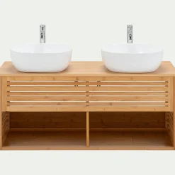 Meuble double sous vasque murale en bambou - L120cm