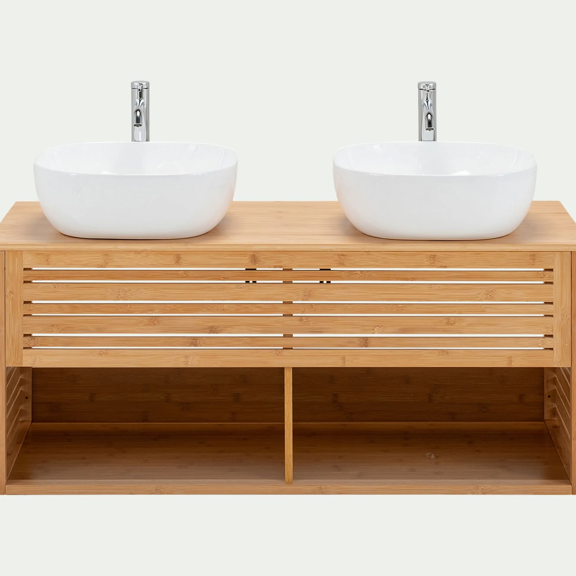 Meuble double sous vasque murale en bambou - L120cm