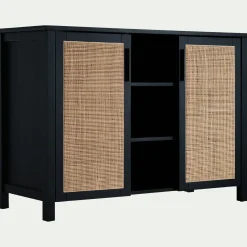 Meuble sous-vasque double en bois de cèdre et 2 portes en cannage - L120cm