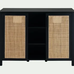 Meuble sous-vasque double en bois de cèdre et 2 portes en cannage - L120cm