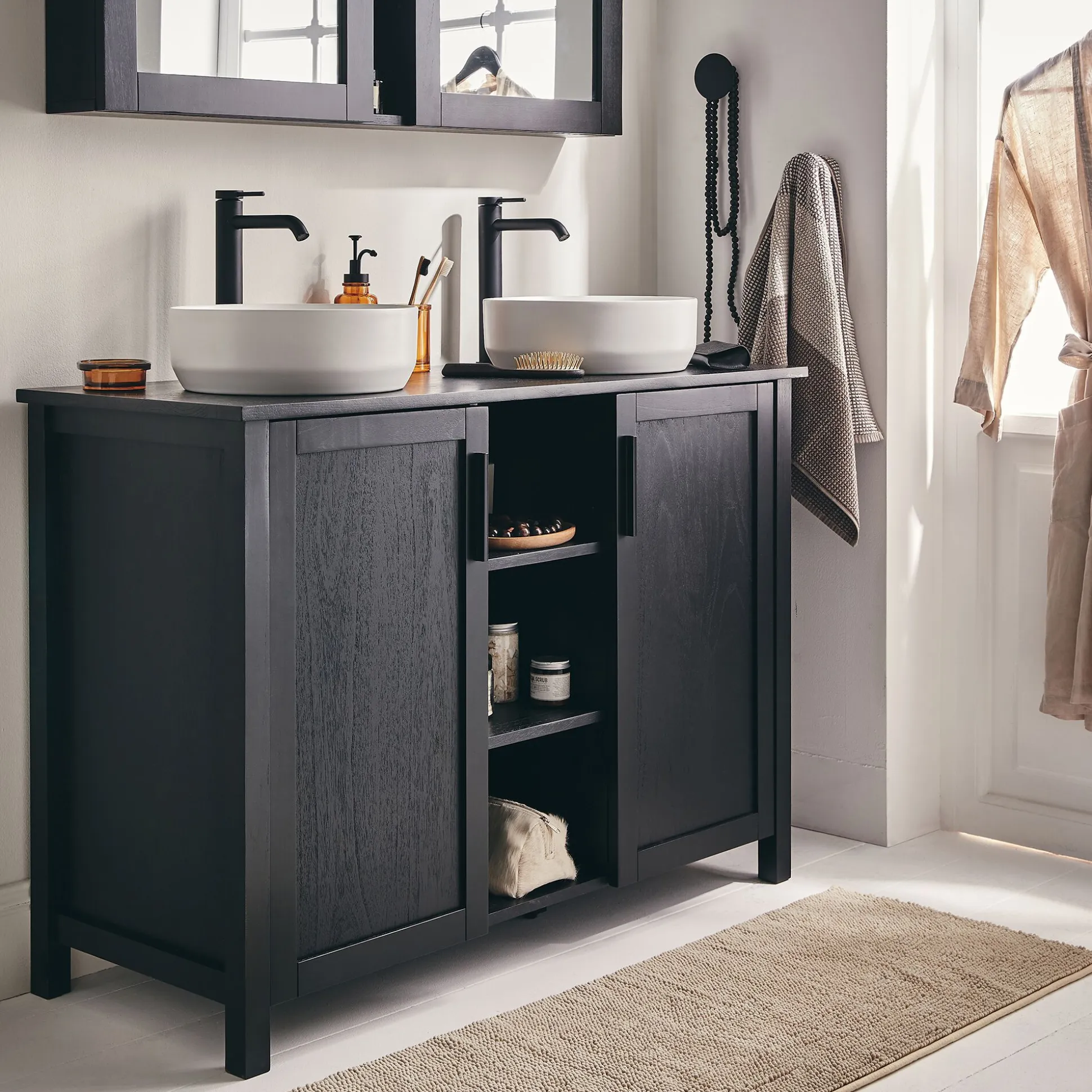 Meuble sous-vasque double et 2 portes en bois de cèdre - L120cm