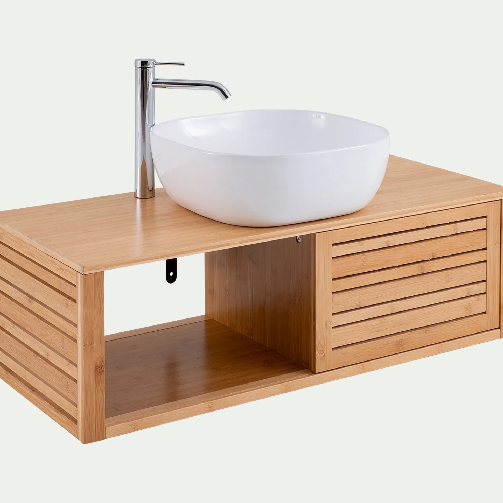 Meuble sous vasque murale en bambou L95xl40xH30cm - bois clair
