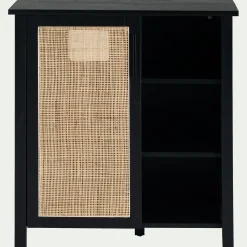 Meuble sous-vasque simple en bois de cèdre et 1 porte en cannage - L80cm