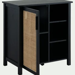 Meuble sous-vasque simple en bois de cèdre et 1 porte en cannage - L80cm