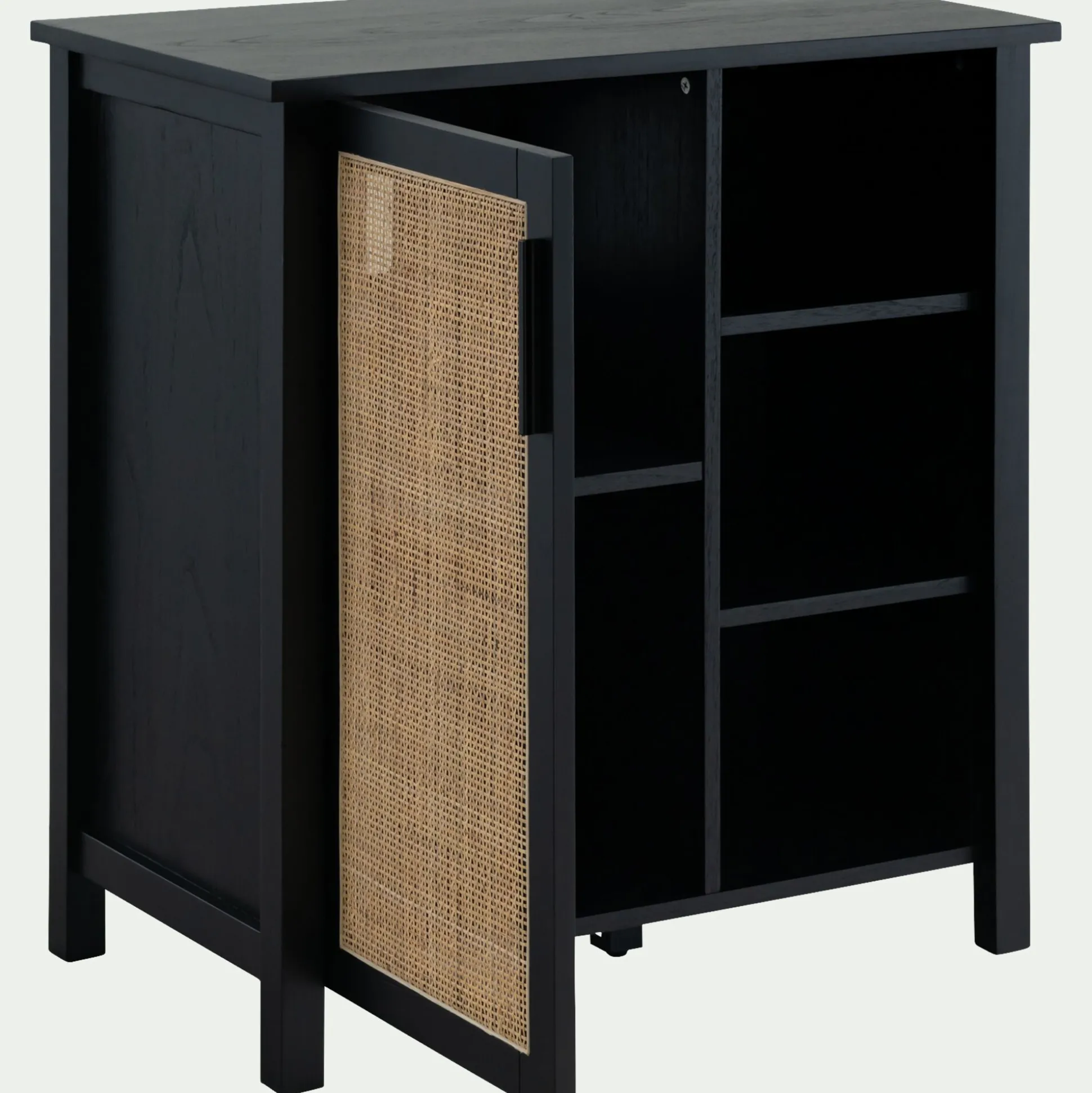 Meuble sous-vasque simple en bois de cèdre et 1 porte en cannage - L80cm