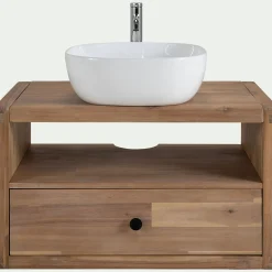 Meuble sous vasque simple mural en acacia L80cm - bois clair