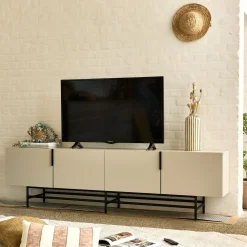 Meuble TV en bois 4 portes - beige