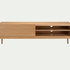 Meuble TV plaqué chêne avec porte coulissante L176cm