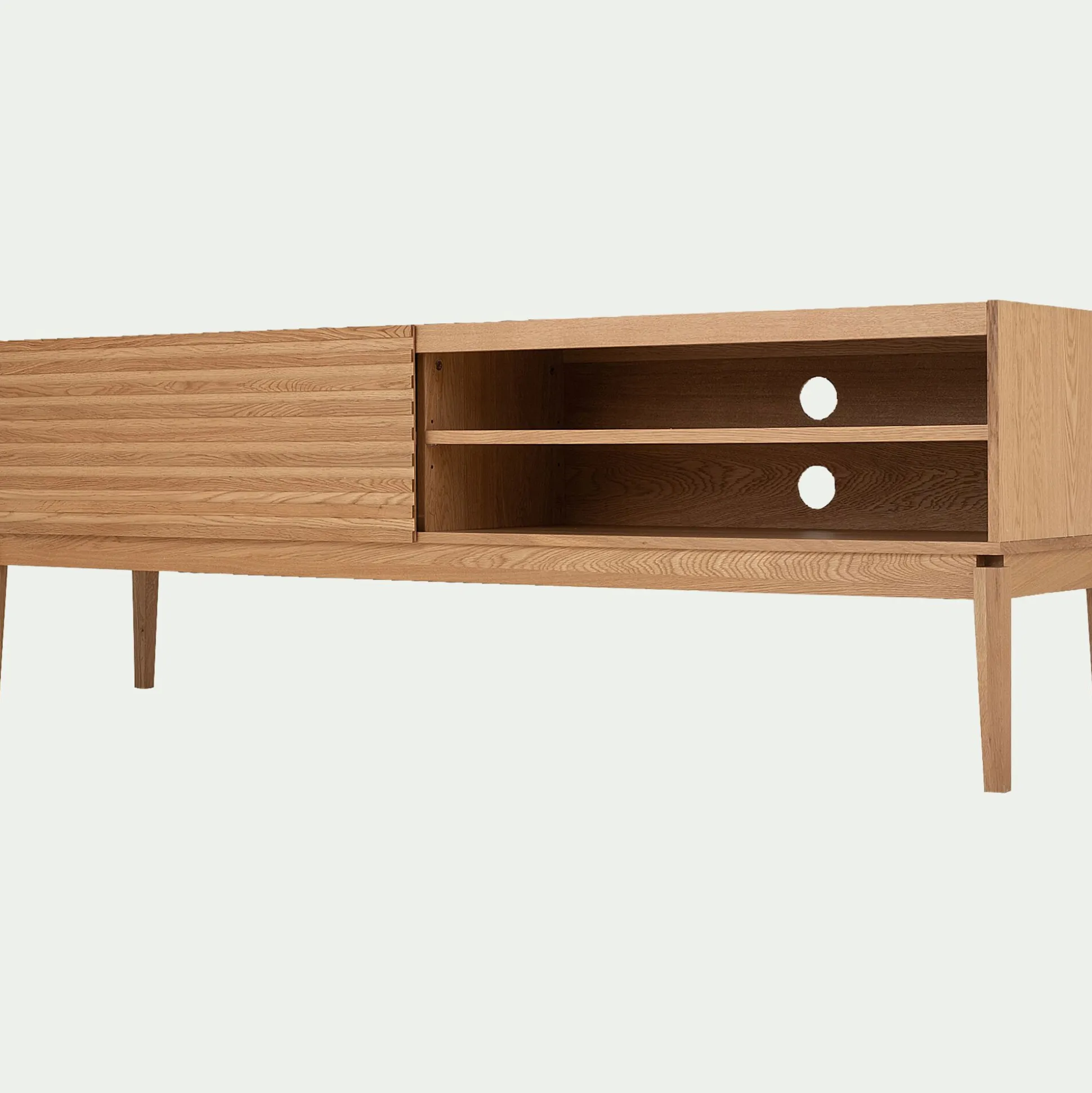 Meuble TV plaqué chêne avec porte coulissante L176cm