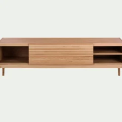 Meuble TV plaqué chêne avec porte coulissante L176cm