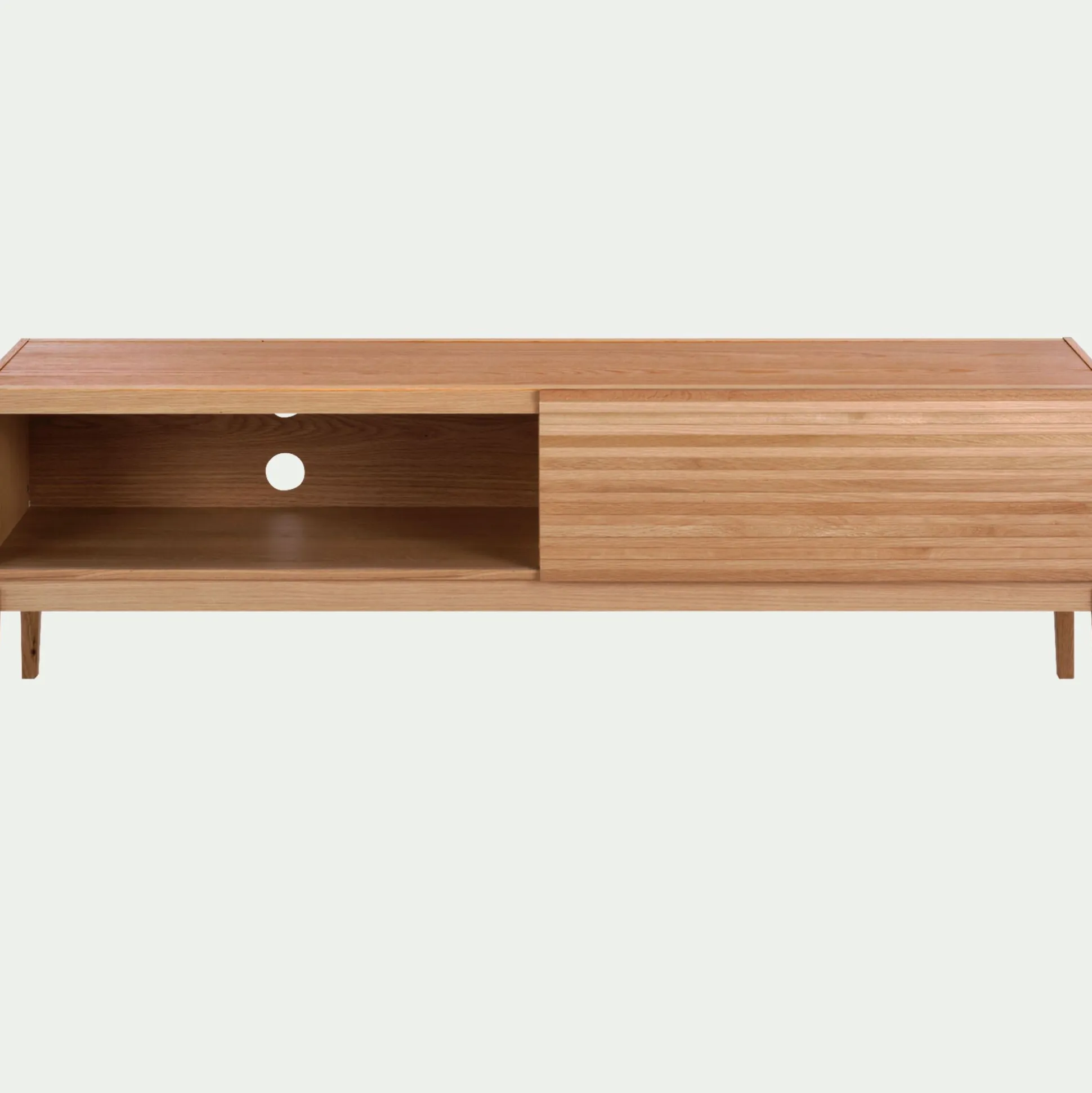 Meuble TV plaqué chêne avec porte coulissante L176cm
