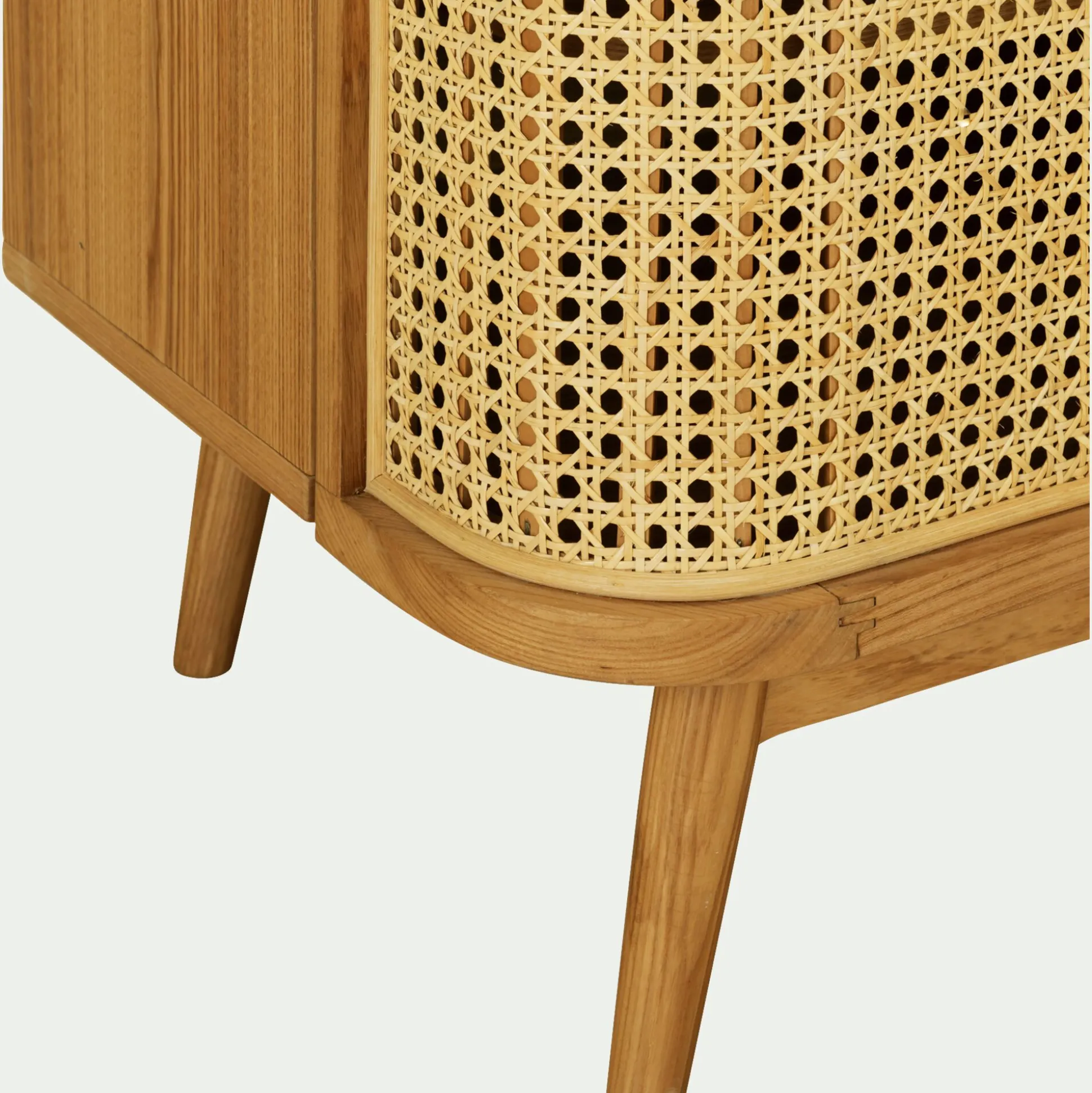 Meuble tv 2 portes en bois et cannage L160cm - bois clair