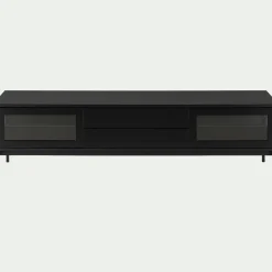 Meuble tv 4 portes en bois et verre - noir L180xl42xH51cm