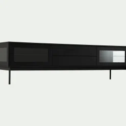 Meuble tv 4 portes en bois et verre - noir L180xl42xH51cm
