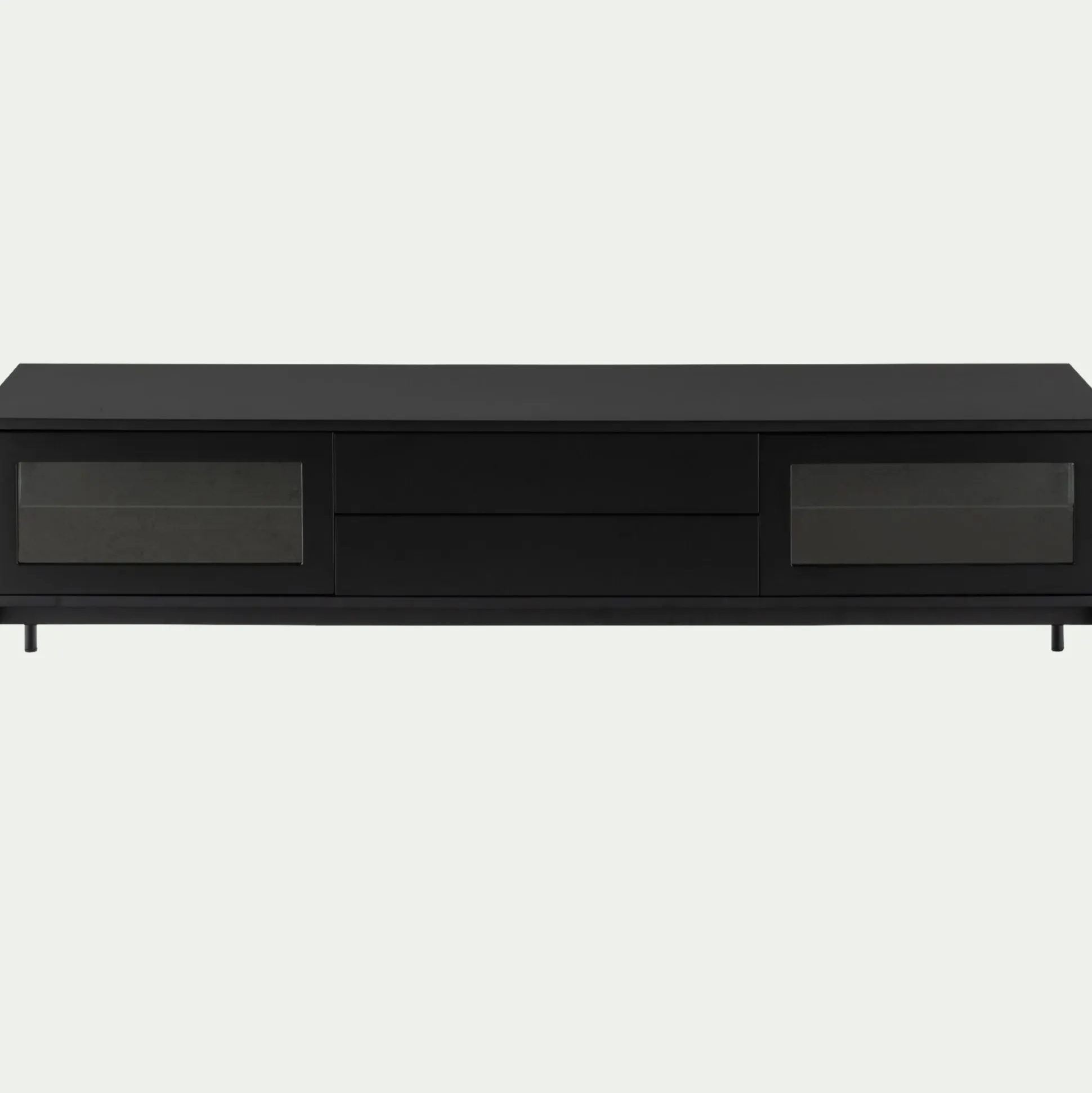 Meuble tv 4 portes en bois et verre - noir L180xl42xH51cm