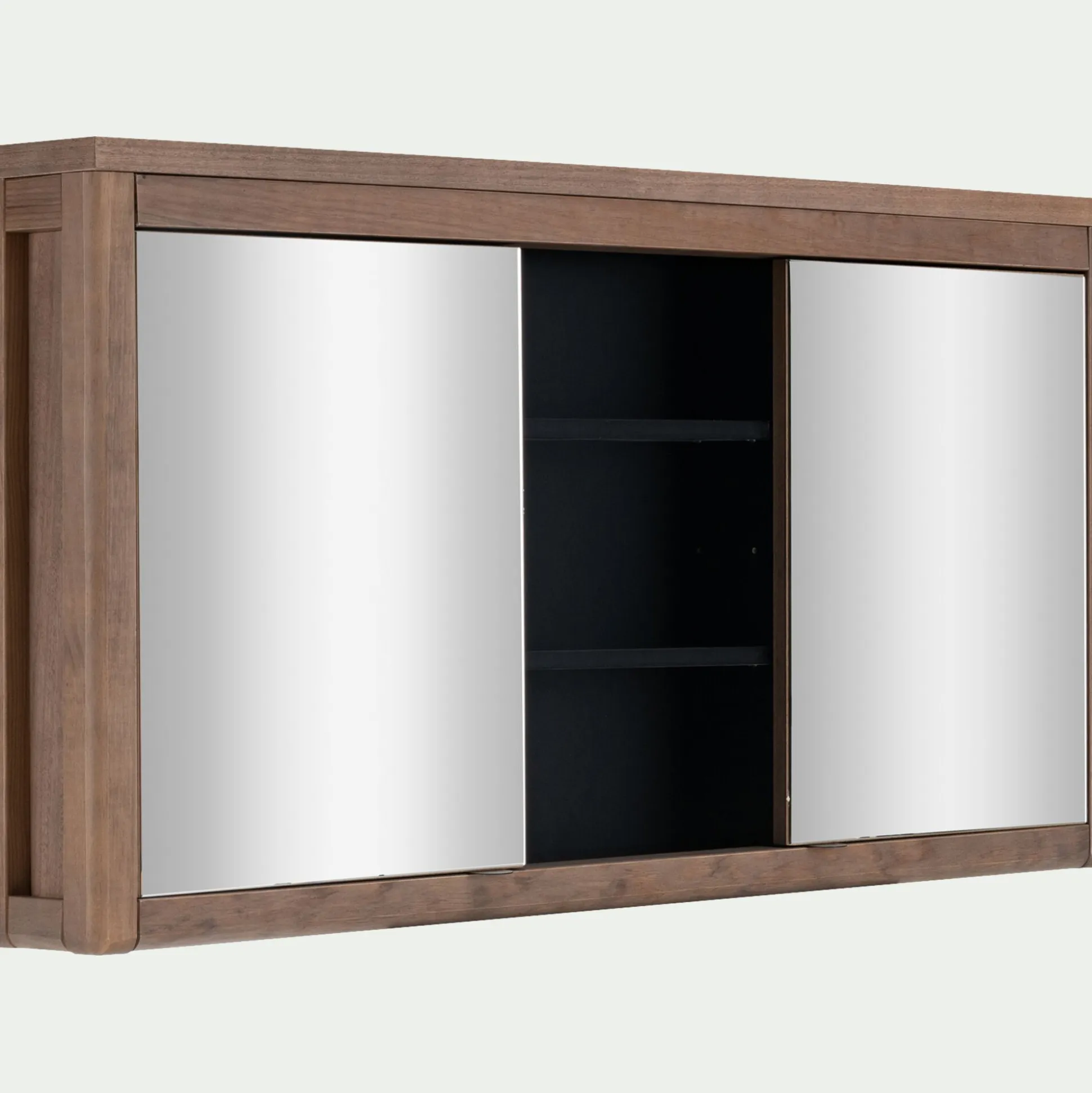 Miroir double avec rangement en pin placage eucalyptus L120xl42cm - bois foncé