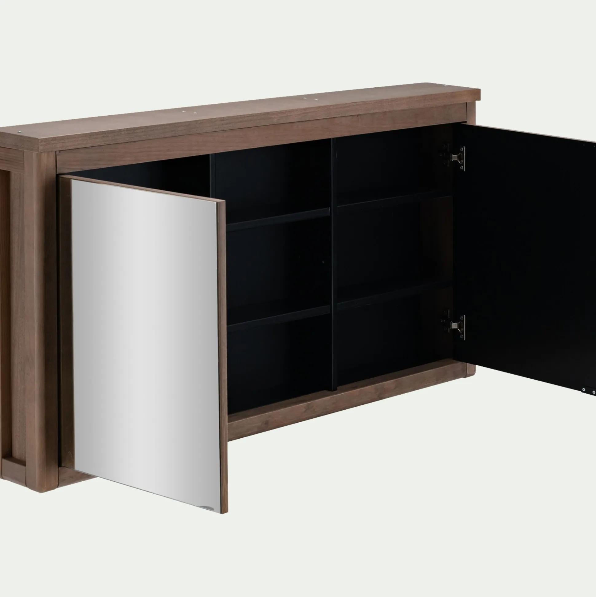Miroir double avec rangement en pin placage eucalyptus L120xl42cm - bois foncé