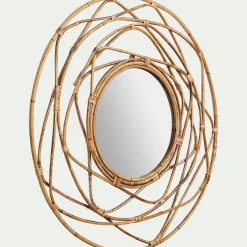 Miroir fleur circulaire en rotin D90cm - naturel