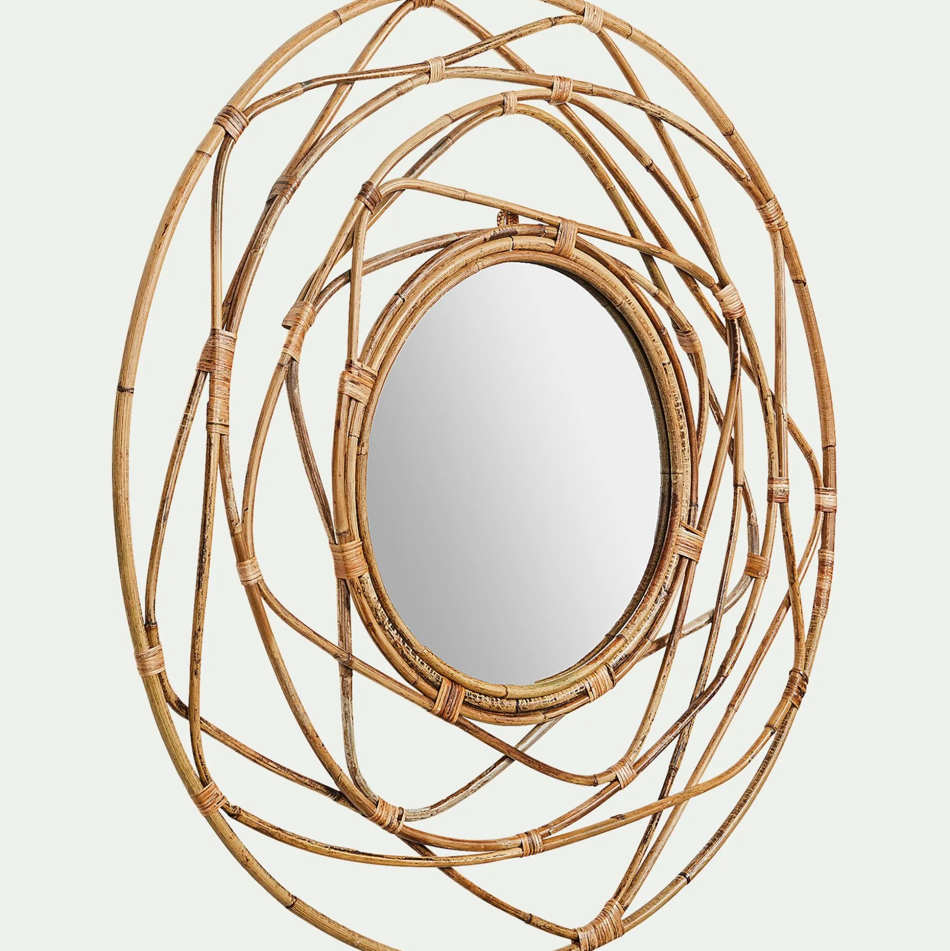 Miroir fleur circulaire en rotin D90cm - naturel
