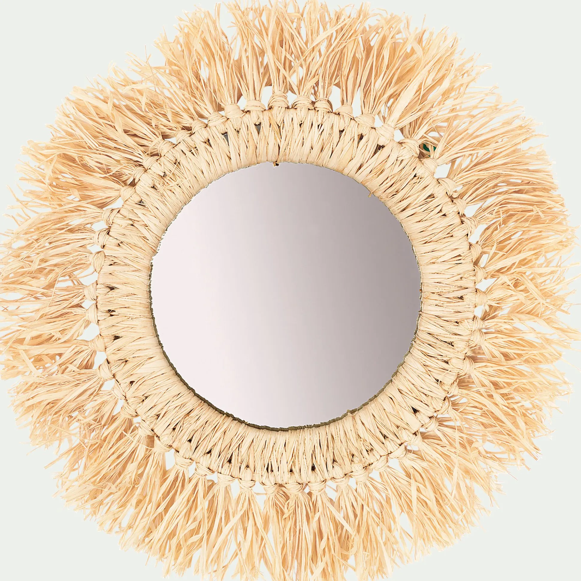 Miroir mural frange raphia D35cm - naturel