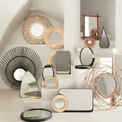 Miroir rond en bois D50cm - noir