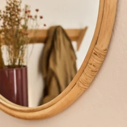 Miroir rond en rotin D60cm - naturel