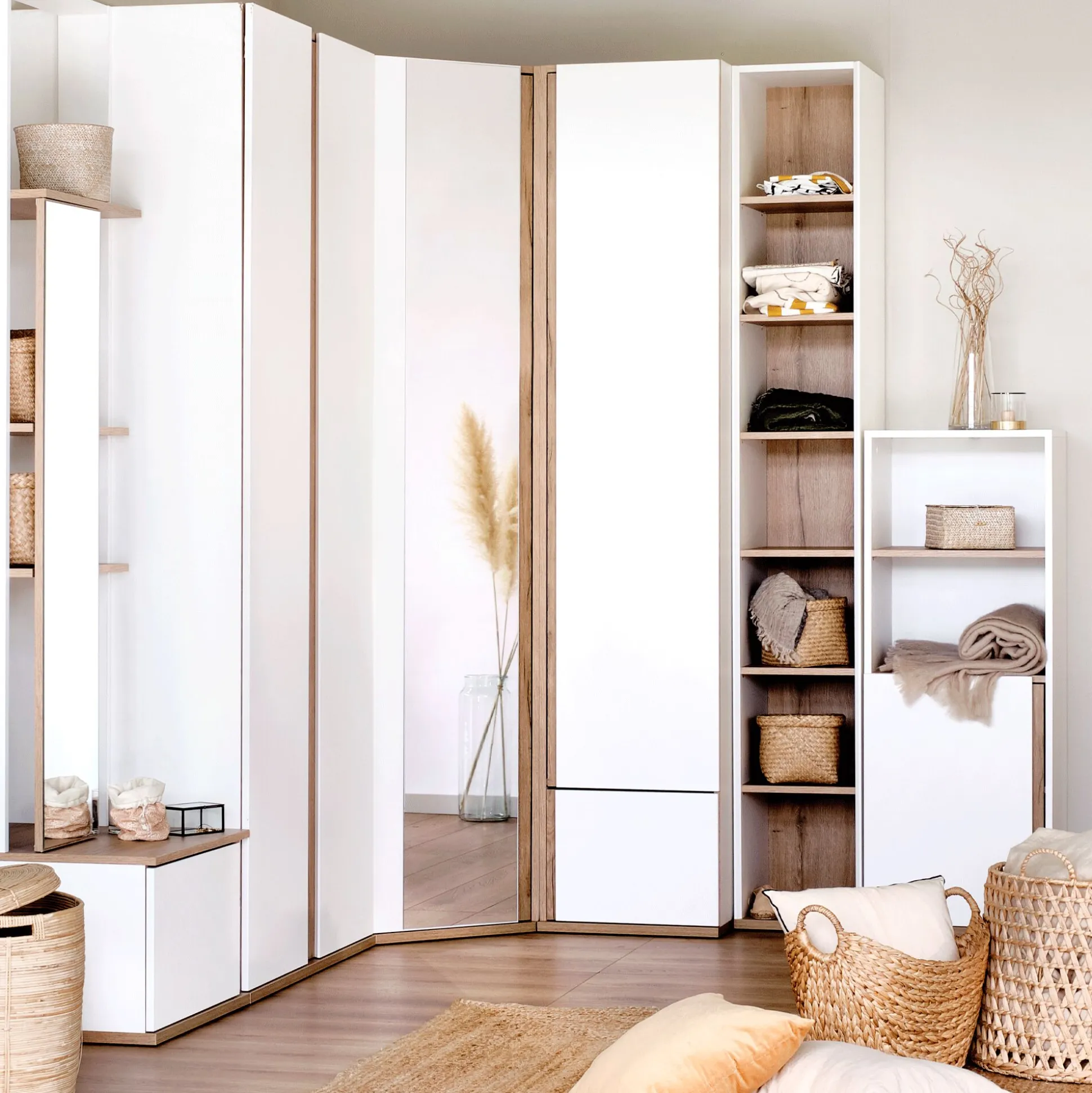 Module 1 porte et 2 niches en bois effet chêne H136XL50cm - blanc