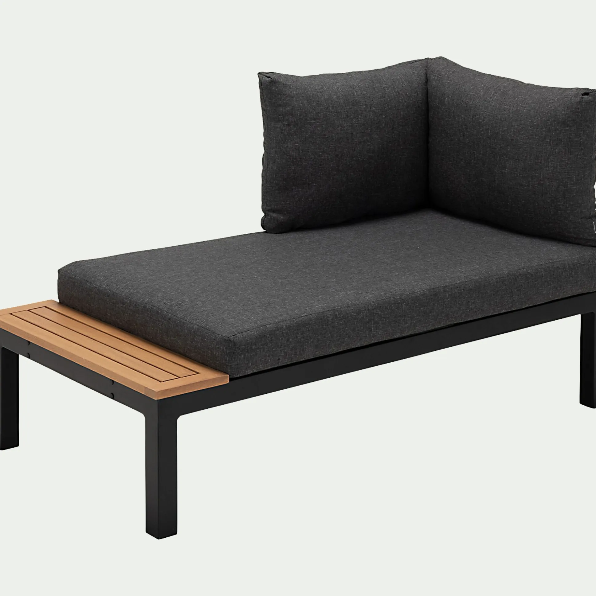 Méridienne de jardin en aluminium et eucalyptus - noir (2 places)