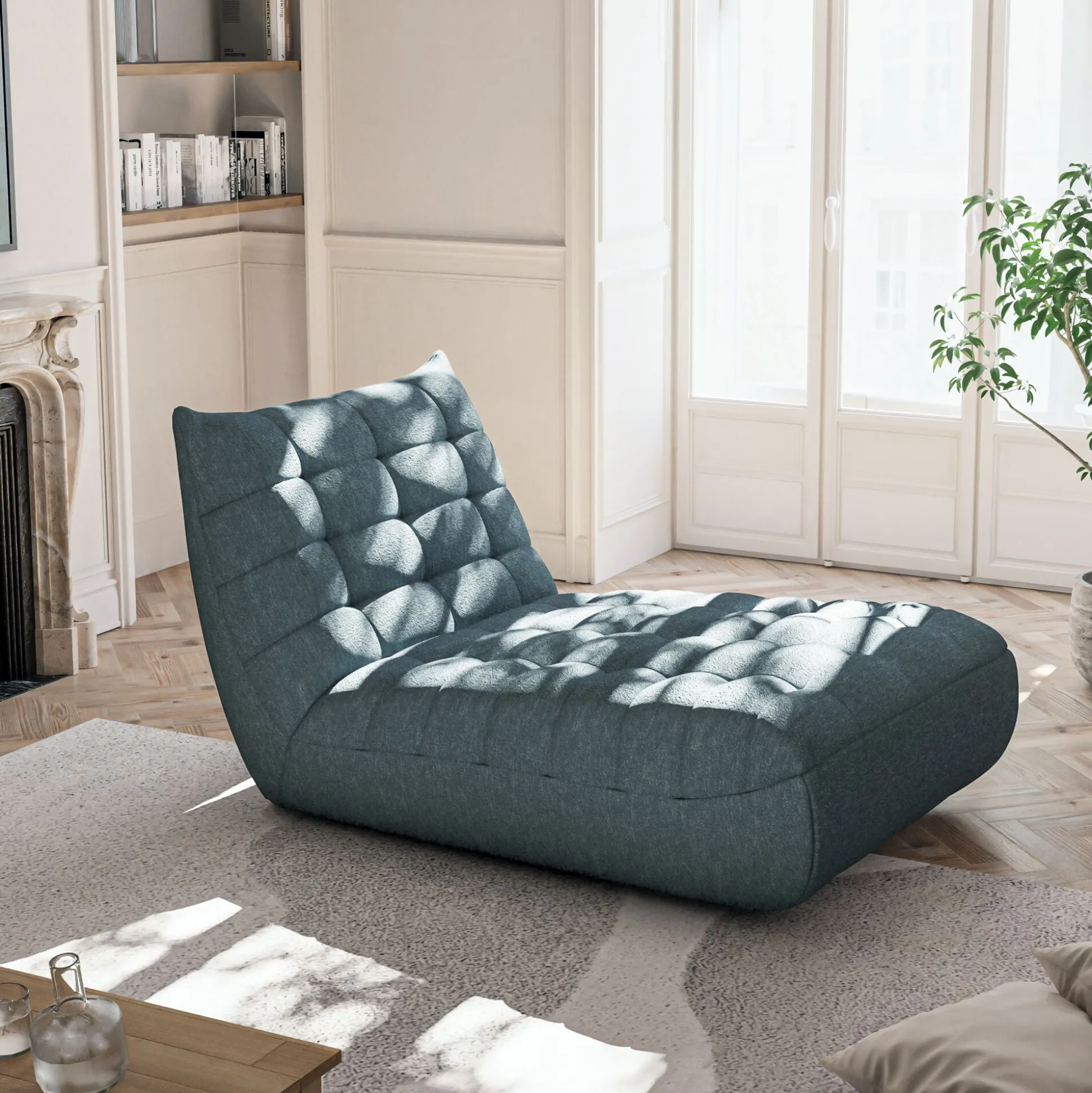 Méridienne en tissu bouclette - bleu
