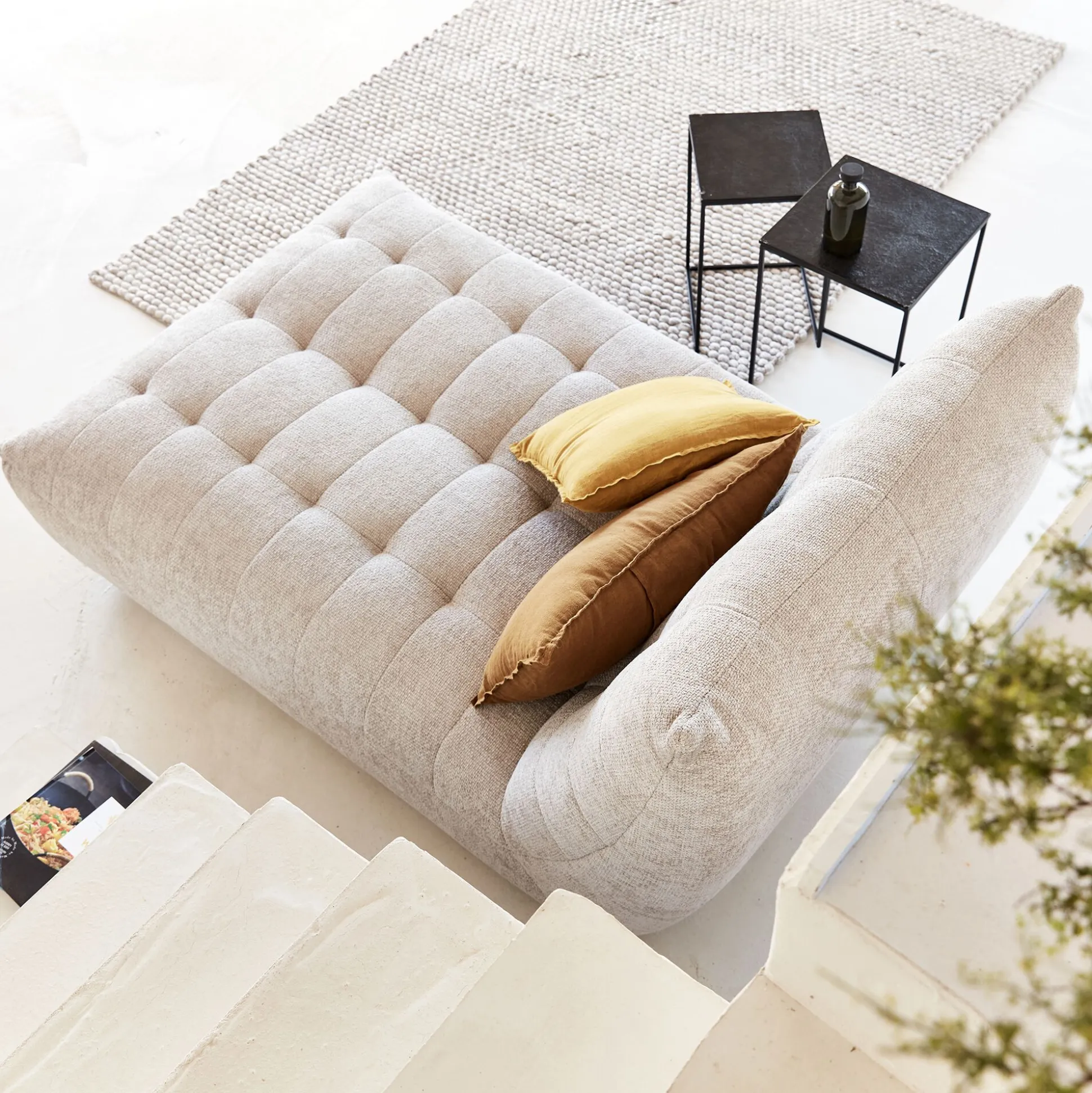 Méridienne en tissu chenille - beige roucas