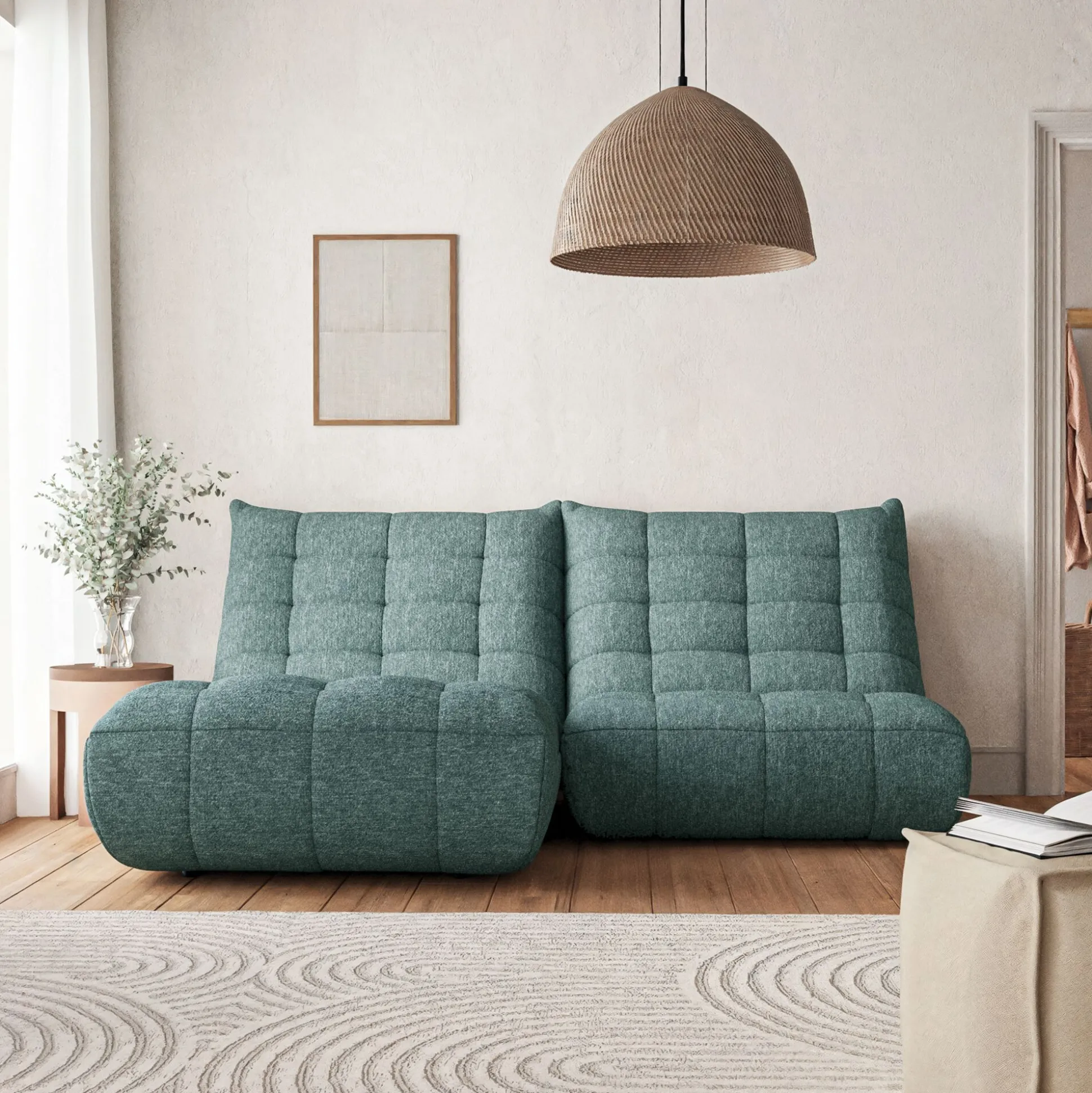 Méridienne en tissu chenille - bleu calaluna