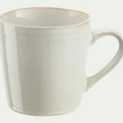 Mug en grès avec liseré beige 47cl - blanc ventoux