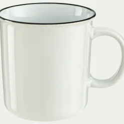 Mug en grès avec liseré noir 68cl - blanc