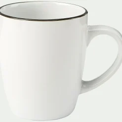 Mug en grès avec liseré noir D8,7cm - blanc
