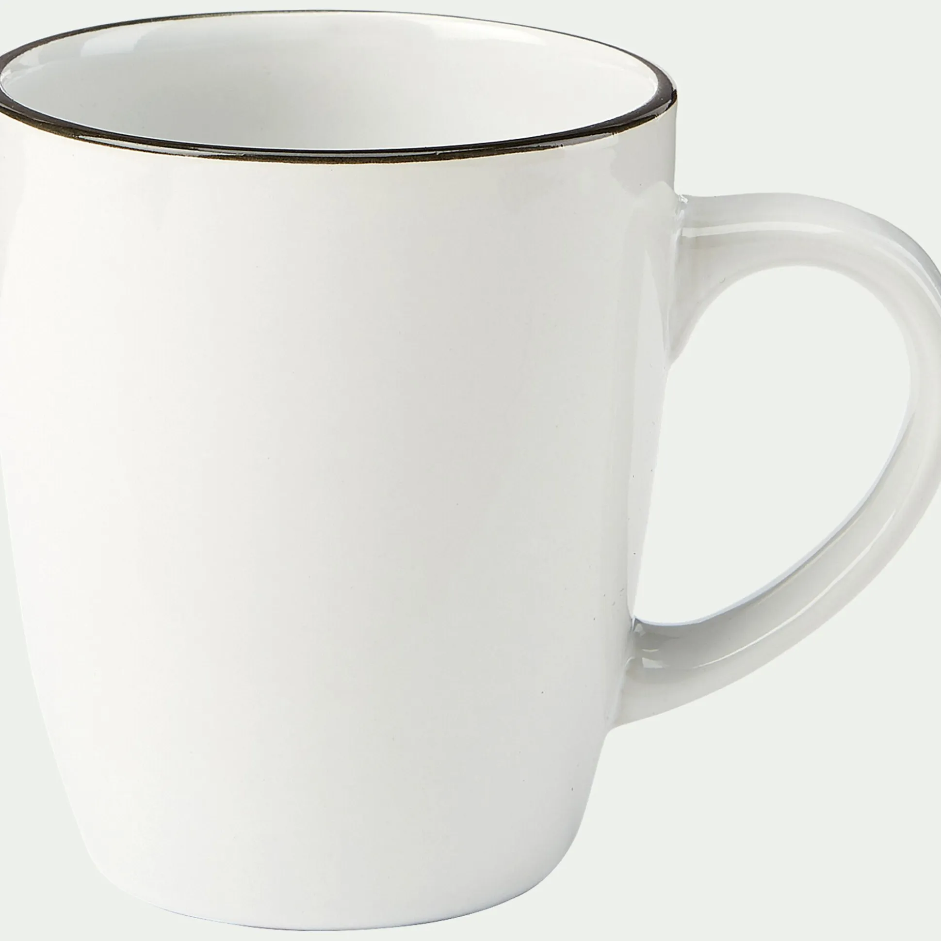 Mug en grès avec liseré noir D8,7cm - blanc