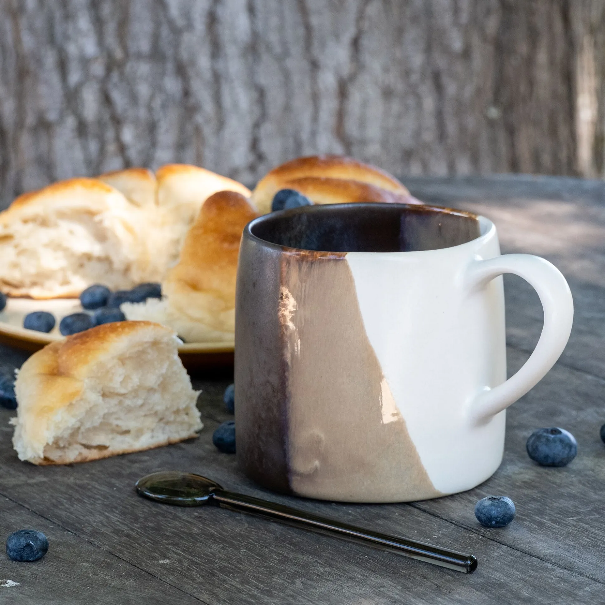Mug tricolore en grès 39,5cl - marron