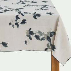 Nappe motif floral en lin et coton 150x250cm - beige